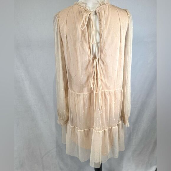 H&M blush long sleeve open tie back layered tulle lace dress size XS - Picture 6 of 9